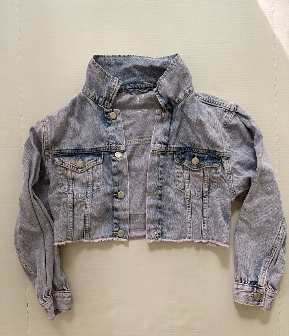 Gap Kids Puff Sleeve Cropped Denim Jacket Purple Orchid Lilac Girls L 10-11